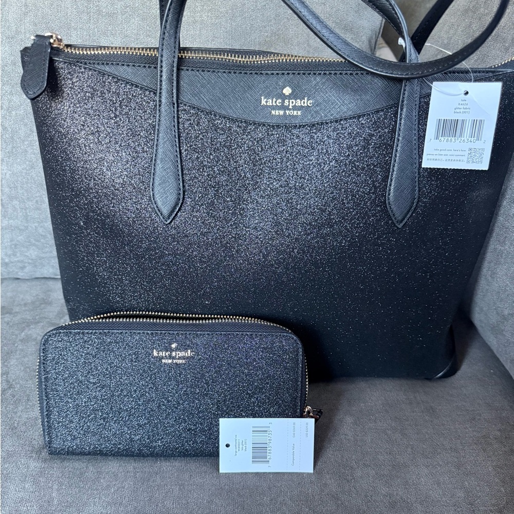 Kate Spade Black Sparkle Tote and Wallet